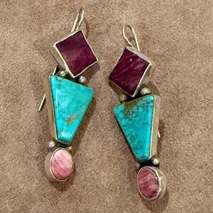 Vintage Navajo Sterling Silver Turquoise and Purple Earrings